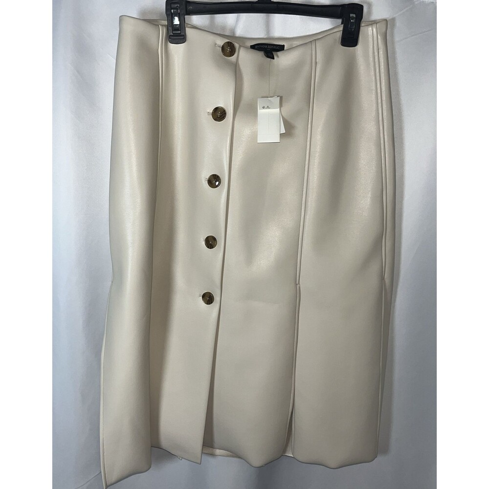 Banana Republic Seamed Vegan Leather Womens Midi Skirt Size 14 Oyster Pearl